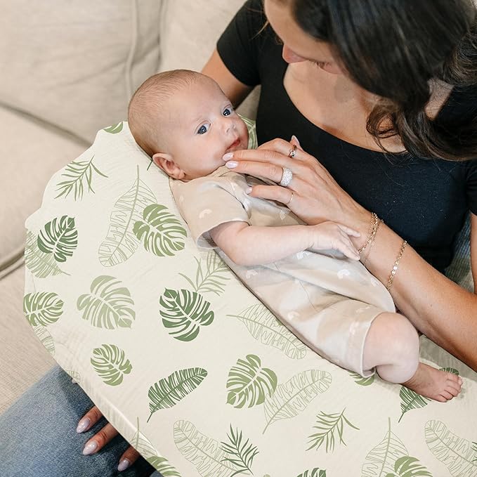 Konssy Muslin Nursing Pillow Covers, 100% Cotton Soft & Adorable Covers for Breastfeeding Pillows, Slipcovers for Newborn Baby Boys & Girls