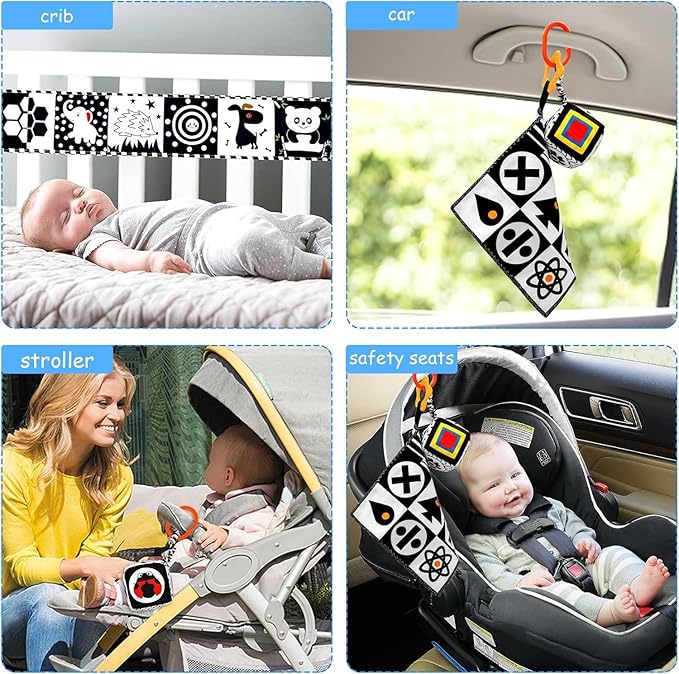 7 Pcs Black and White High Contrast Baby Toys for Newborn, Tummy Time Toys Montessori Toy for Babies 0-6 Months, Sensory Newborn Infant Toy Soft Book for 0-3 3-6 6-12 Months Boys Girls