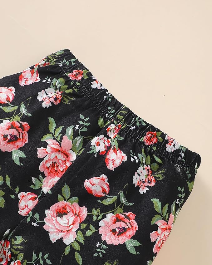 SUNNY PIGGY Newborn Baby Girl Clothes Infant Outfits Romper Floral Fall Outfit Bell Bottoms Pant Sets Hat Headband Flowerpant