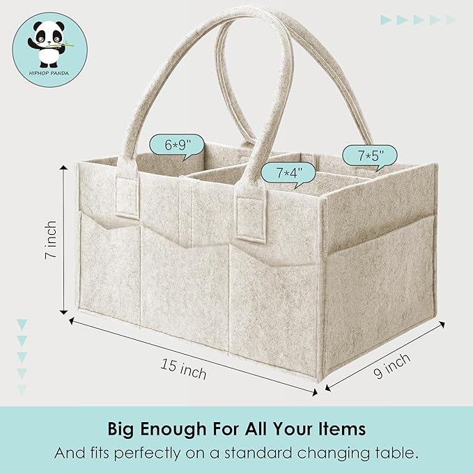 HIPHOP PANDA 2-Pack Diaper Caddy Organizer - Nursery Storage Bin & Car Organizer for Diapers, Wipes, and Baby Essentials - Dual-Color Solid Set (Green/Oatmeal), Regular Size