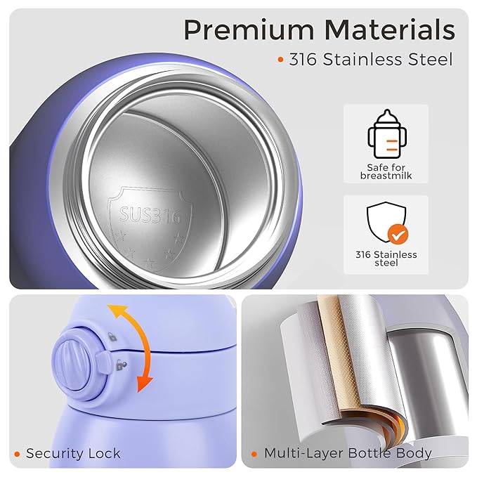 Portable Bottle Warmer for Travel, Dual Heating Modes Baby Milk Warmer On The Go for Breastmilk, Water and Formula, Precise Temperature Control with 5 Levels, Long-Lasting Battery (Purple)