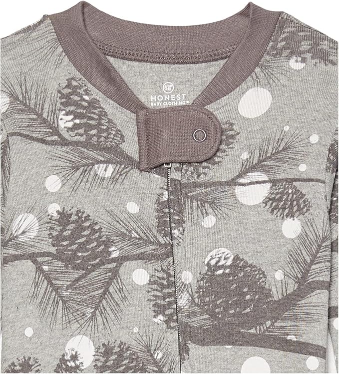 HonestBaby Non-Slip Footed Holiday Pajamas One-Piece Sleeper Zip-Front PJs Organic Cotton for Baby Boys, Girls, Unisex