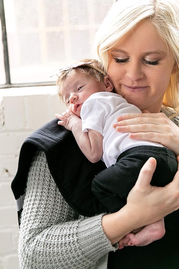 Copper Pearl Premium Baby Burp Cloths - 3-Pack Large Cotton Burp Cloths, Extra Soft Spit Up Rags with 3 Absorbent Layers, Perfect for Baby Boy and Baby Girl Gifts (21" x 10" Size, Black Basics Set)