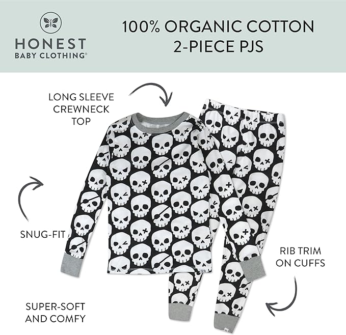 HonestBaby unisex-baby Celebration 2-piece Pajamas Sleepwear Pjs 100% Organic Cotton for Baby, Toddler, Kids