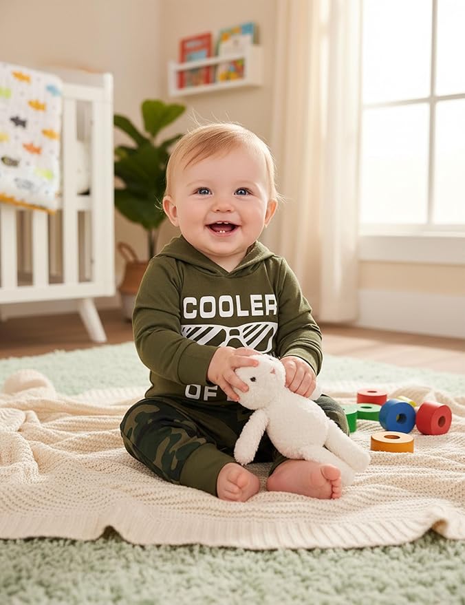 Fommy Newborn Baby Boy Clothes Plaid Letter Print Long Sleeve Hoodies + Long Pants 2PCS Fall Winter Outfits Set