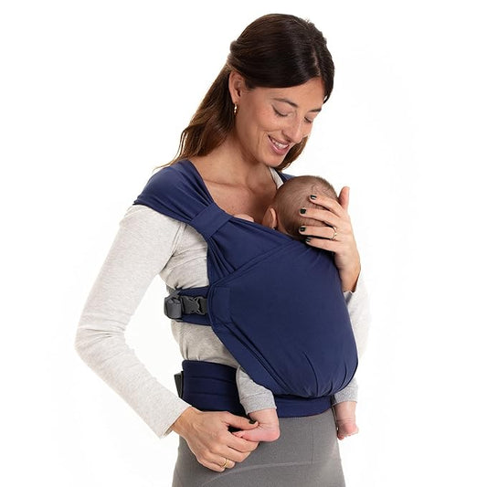 Boba Bliss Pre-Wrapped Baby Carrier with Buckle - Newborn to 7-35 lbs Light, Breathable & Easy to Adjust Hybrid Infant Sling & Toddler Carrier - Certified Hip-Healthy for 0-18 Months - Navy Blue