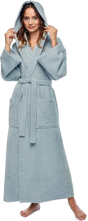Arus Women's Hooded Classic Bathrobe Turkish Cotton Robe with Full Length Options