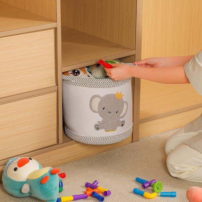 Blanket Baskets Baby Toy Basket Laundry Hamper Cute Elephant Nursery Storage Basket, Woven Cotton Rope Nursery Organization Bins For Girls Boys Kids Baby Shower Gifts Baskets