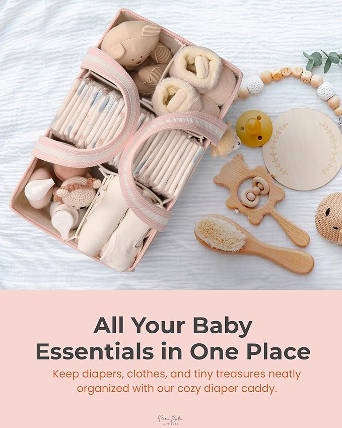 PeraBella XL Diaper Caddy Organizer With Handle, Baby Shower Gifts Basket Bag, Registry Search Must Haves Items, Newborn Girl Boy Nursery Storage Organizer, Baby Bag Essentials, Car Diaper Caddy Cart