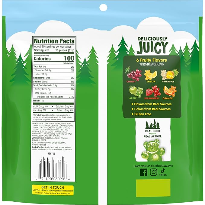 Black Forest Gummy, Bears, Fruit Flavor, Deliciously Juicy, Made with Real Fruit Juice, 22 oz