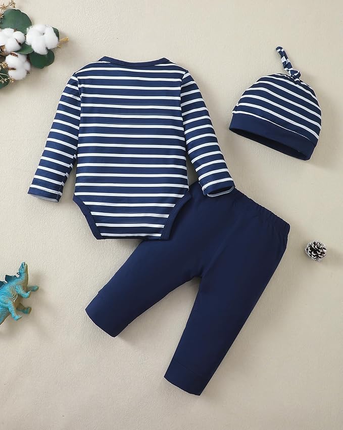 SUNNY PIGGY Baby Boy Clothes Newborn Infant Boys Outfits Romper Hat Pants 3PC Set 0-3 3-6 6-12 12-18 Month Clothing Gift