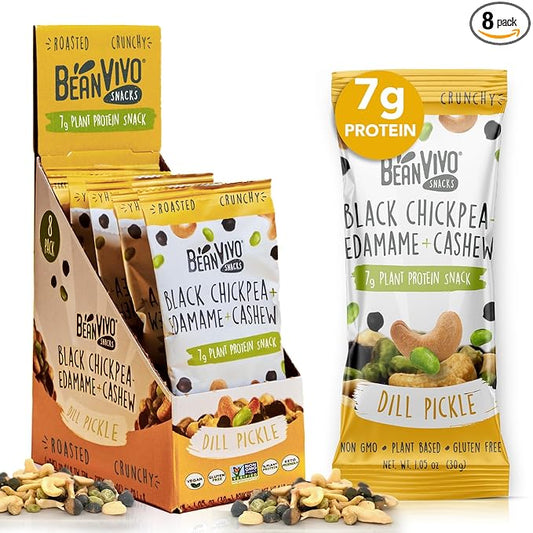 BeanVIVO Healthy Snacks for Adults & Kids with 7g Protein & 4g Fiber per Serving with Dried Edamame, Roasted Cashew and Black Chickpeas - Vegan & Gluten Free - Keto Friendly & Non-GMO - 8Pack (1.05 oz Each Pouch)