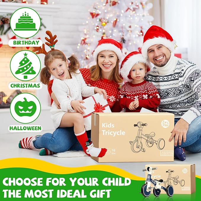 LOL-FUN Baby Balance Bike Toy for 1 2 Year Old Boys Girls Gift Toddler Tricycle 1-3 Year Old with Removable Pedal, 4 in 1 Trike for Ages 1-3 Present