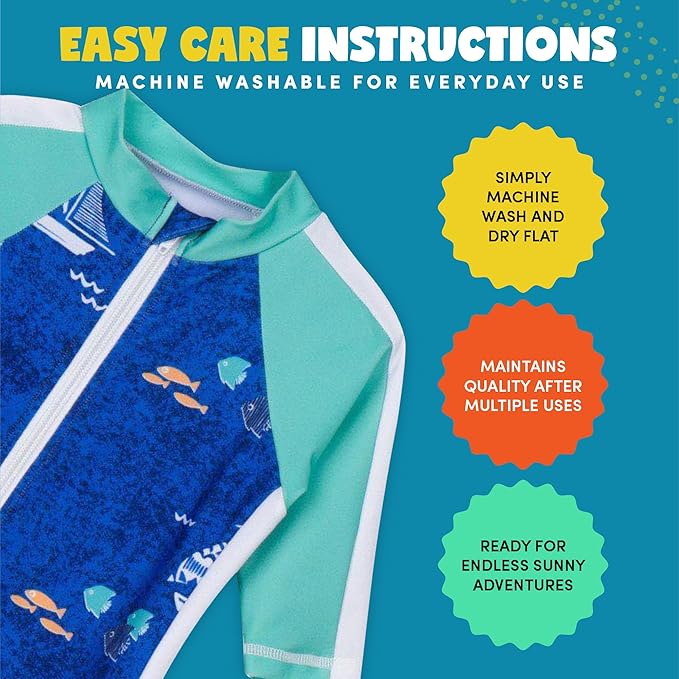 SwimZip Boys' Long-Sleeve UPF 50+ Swimsuit for Baby, Toddler, & Little Boys