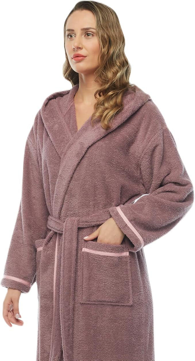 Arus Women's Hooded Classic Bathrobe Turkish Cotton Robe with Full Length Options