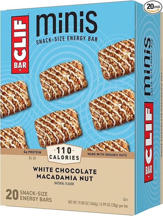 CLIF BAR Minis - White Chocolate Macadamia Nut Flavor - Made with Organic Oats - 4g Protein - Non-GMO - Plant Based - Snack-Size Energy Bars - 0.99 oz. (20 Pack)