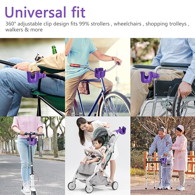 Suranew Adjustable Stroller Cup Holder with Phone Holder for Baby Stroller for Family Members, Walker Purple