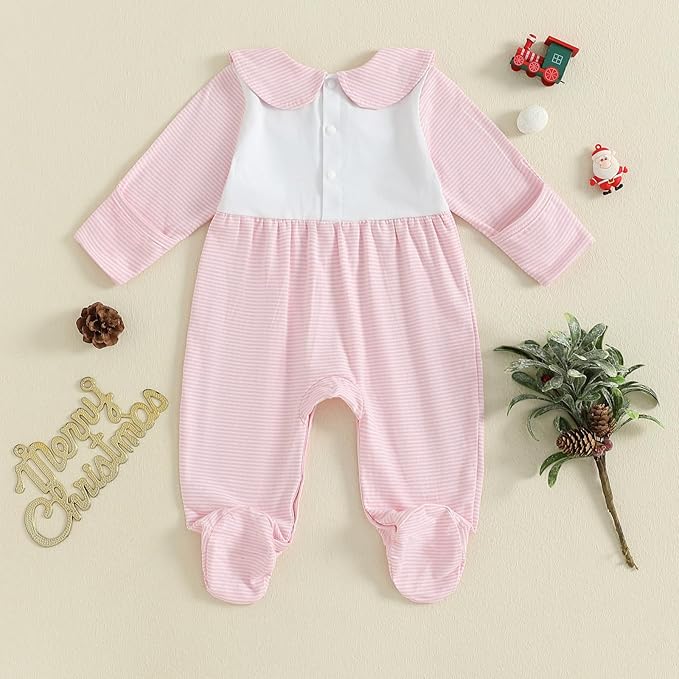 Newborn Baby Girl Footed Romper Onesie Little Sister Embroidery Fall Clothes Coming Home Outfit Vintage Jumpsuit