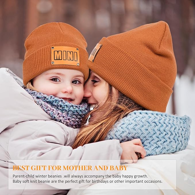 Parent-Child Beanie Hat,Mother & Baby Daughter/Son Winter Warm Knit Hat,Kids Soft Beanie Cap