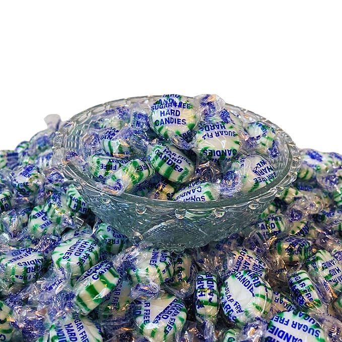 Sugar Free Spearmint Mints Hard Candy - 1 lb Bulk Bag Individually Wrapped Keto And Diabetic Friendly Gourmet Spearmint Flavored Candies (16oz)