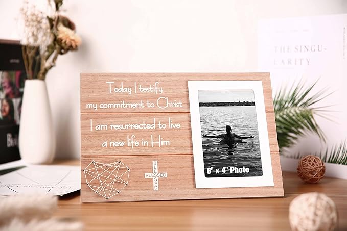Christening Photo Frame Present-Adult Baptism Gift-Teen Baptism Gift-Today I Testify My Commitment to Christ, I Am Resurrected to Live a New Life in Him-Blessed Picture Frame