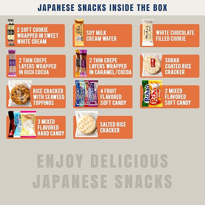 Dagaon Japanese Snack Box 42 Count - Variety of Dagashi Box - Biscuits, Cookies, Pies, Crackers, Candies, Ramen and More from Japan. Perfect appetizing snacks for any occasions, gifts and everyone.