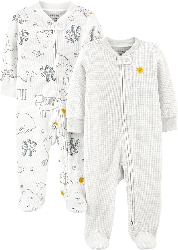 Simple Joys by Carter's unisex-baby 2-way Zip Thermal Footed Sleep and Play, Pack of 2