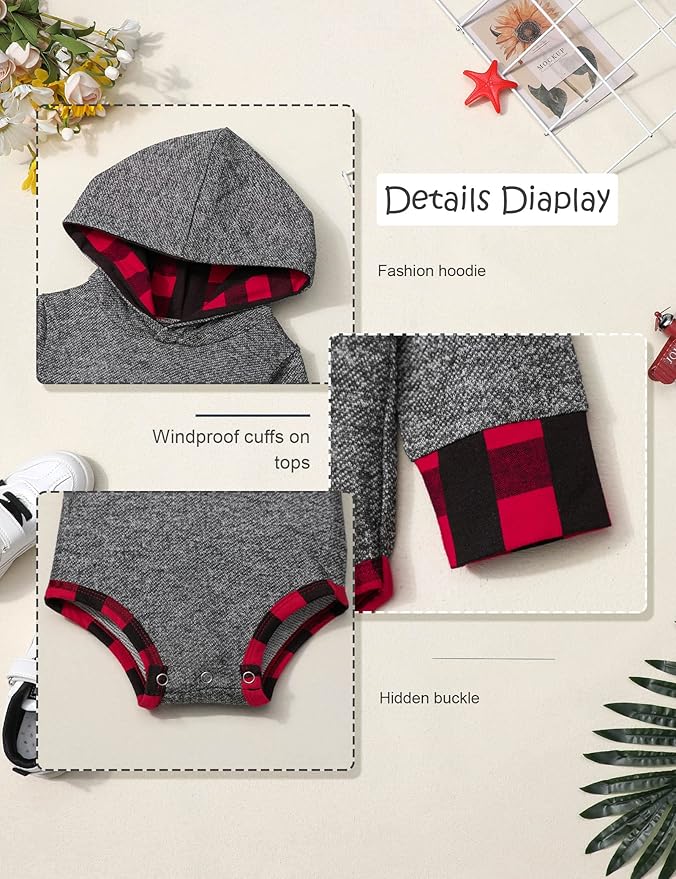 Fommy Newborn Baby Boy Clothes Plaid Letter Print Long Sleeve Hoodies + Long Pants 2PCS Fall Winter Outfits Set