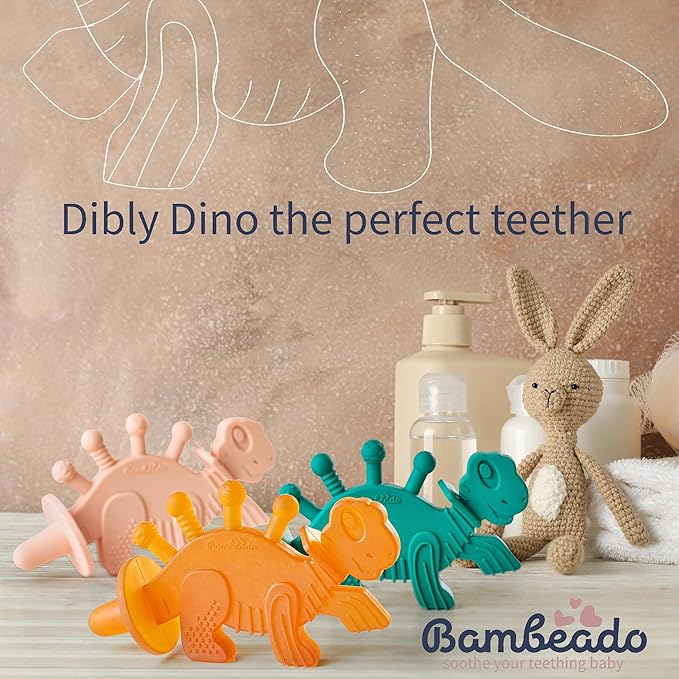 Bambeado Baby Teether Toy: Dibly - The Dino Baby Teething Toys BPA-Free Teethers Inspired by Nature with Natural Rubber Pacifier