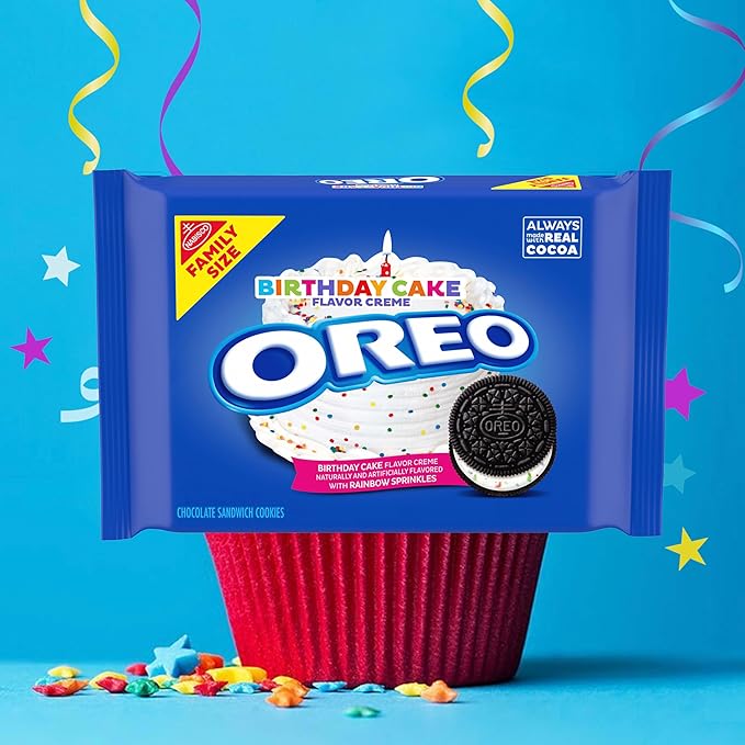 OREO Birthday Cake Creme Chocolate Sandwich Cookies, Family Size, 12 - 17 oz Packs