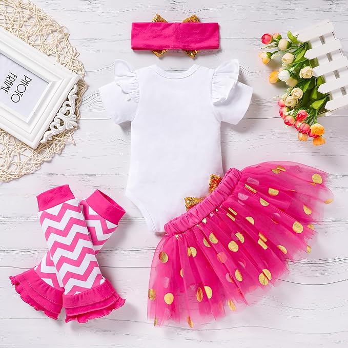 Newborn Baby Girl Outfits Infant Letter Print Romper+Tutu Skirt+Headband+Legging Warmer Coming Home Clothes Set
