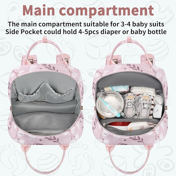 Diaper Bag Backpack for Baby Girl, Multifunction Waterproof Diaper Bag for Mom Dad, Large Pink Floral Baby Diaper Bags, Baby Essentials Travel Bag with Stroller Straps, Large Capacity, Stylish