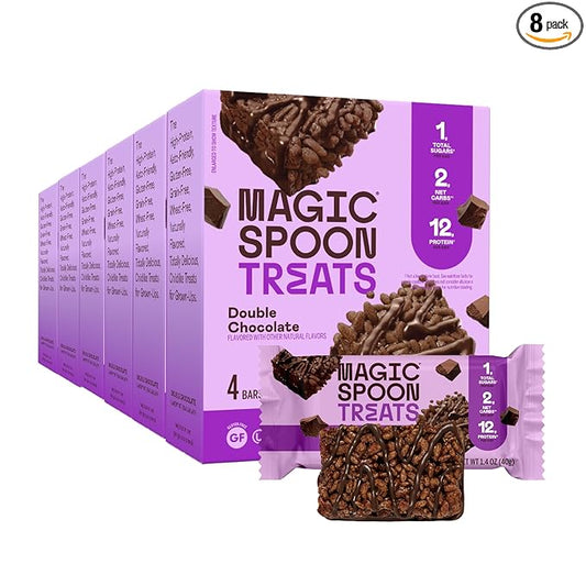 MAGIC SPOON Treats - High Protein, Low Carb, Keto Friendly, Low Sugar, Gluten Free, Crispy Protein Bar Cereal Bar, On-The-Go Healthy Snack (Double Chocolate, 24 Bars)