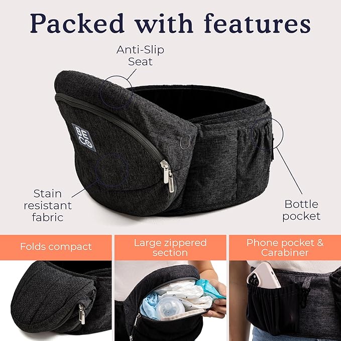 Beco Foldable Hip Seat Carrier - Baby 4-in-1 Easy-to-Use Carrier with Space-Saving Design for Newborn to Toddler (0-36 months/7-32.8 lbs (Black)