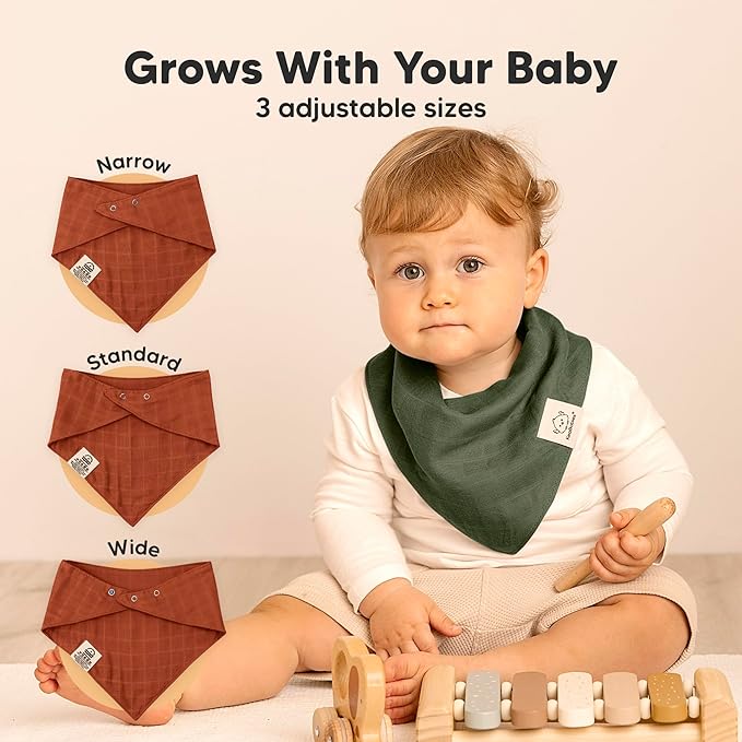 8-Pack Muslin Baby Bibs for Boys, Girls - Muslin Bandana Drool Bibs for Baby Girl & Boy, Drooling Newborn, Teething Toddler, Infant 0-36 Months, 100% Cotton Extra Absorbent & Soft (Sahara)