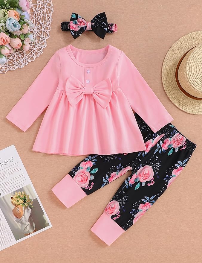 oklady Toddler Baby Girl Clothes Solid Color Ruffle Tops Floral Pants with Headband Fall Winter Cute Girl Outfits