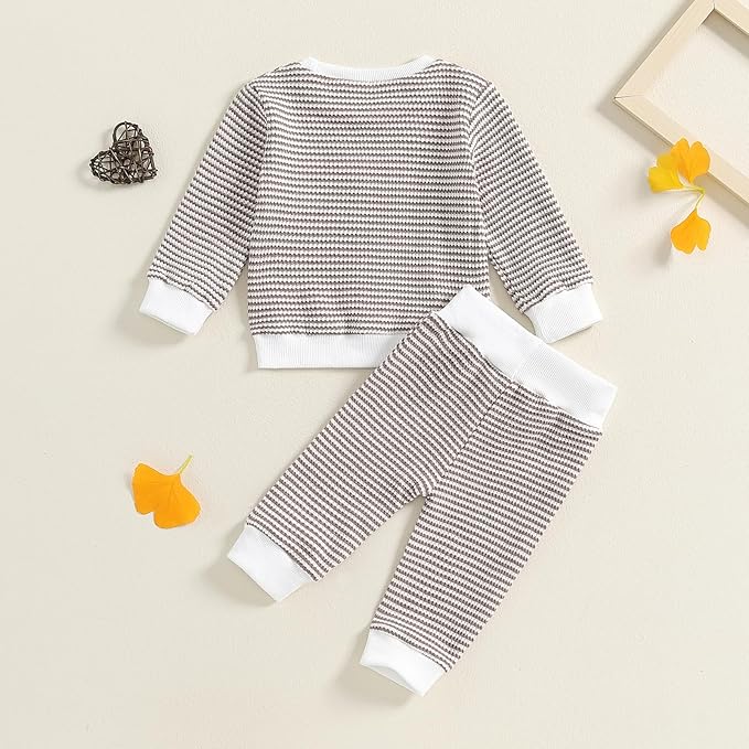 Baby Boy Toddler Fall Outfit Striped Sweatshirt Toddler Boy Winter Waffle Clothes 3 6 12 18 Months 2 3 T Pant Set