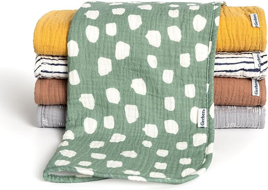 Gerber Baby Unisex Muslin Burp Cloths 5-Pack, Multi Teal Dots, Large Size 20" x 10"
