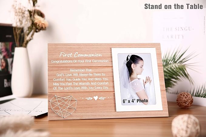 First Communion Gift-Confirmation Gift-Holy 1st Communion Present-Catholic Confirmation Present-Photo Frame Picture Frame-Remember That God's Love Will Always Be There to Comfort You