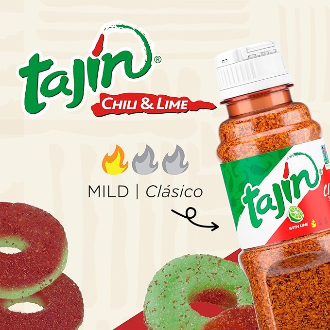 Snak Club Watermelon Rings, Tajin Chili & Lime Seasoned, Sweet and Spicy Gummy Candy, Mild in Heat Bold in Flavor, Low-Fat, Vegan, Gluten-Free Snack, Family Size, 11 Ounce