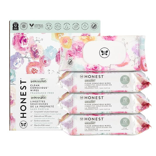 The Honest Company Clean Conscious Multi-Use Wipes | Hypoallergenic + Unscented for Sensitive Skin | Over 99% Water, Compostable, Plant Based, Baby Wipes | Rose Blossom, 288 Count