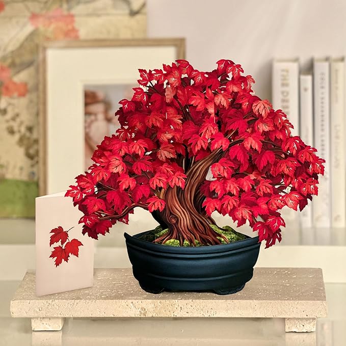 Freshcut Paper Pop Up Cards, Red Maple Tree, 12 Inch Life Sized Forever Flower Bouquet 3D Popup Greeting Card, Autumn Cards, Birthday Card, Blank Notecard & Envelope