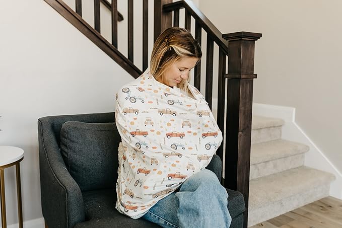 Copper Pearl Multi-Use Cover: Car Seat Covers, Nursing Cover, and Stroller Cover for Sun - Stretchy Fabric, All-Season Use, Stylish Designs, Easy Access for Moms - Hayride