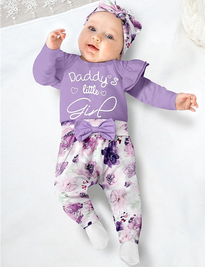 Infant Newborn Baby Girl Clothes Baby Girl Outfits For All Seasons Long Sleeve Snap Romper Pant Sets With Headband