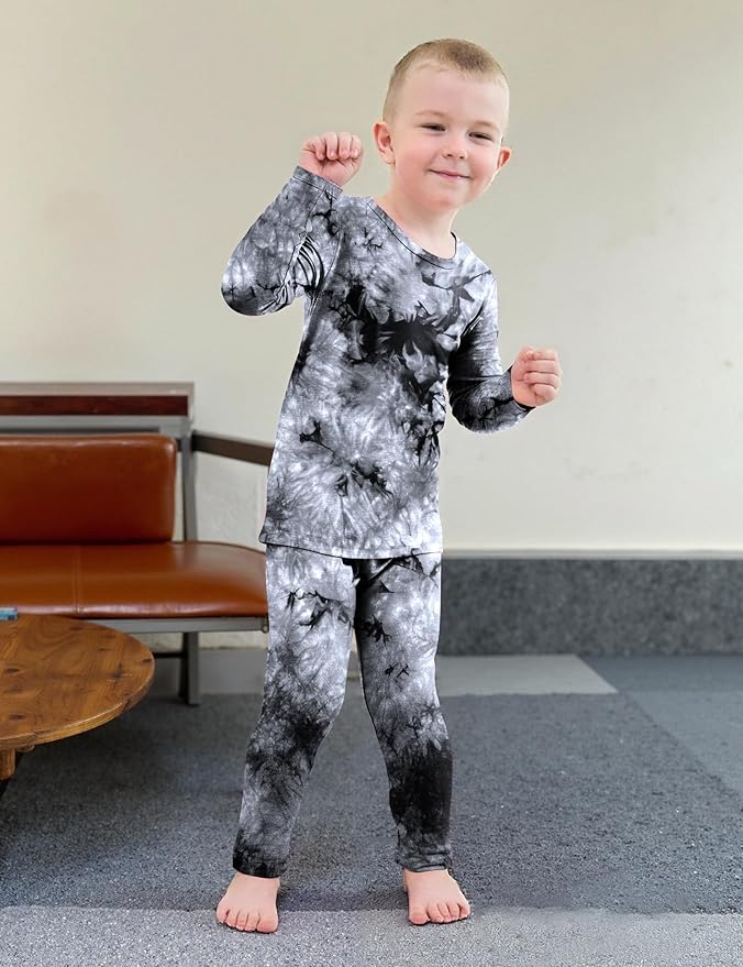 Jimonda Kids Toddler Soft Rayon From Bamboo Pajamas Long Sleeve Boys Girls Sleepwear Outdoor 4pcs Set Tops&Pants Tie Dye Pj