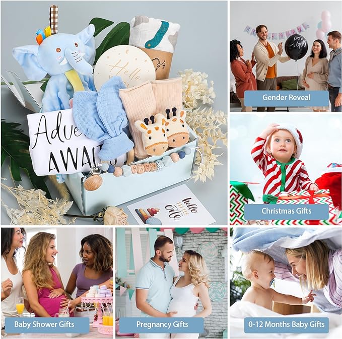 Newborn Baby Boy Gift Basket for Boy, Welcome Home Gift Set with Swaddle Blanket, Clothes, Baby Essentials, Baby Boy Gift Box, Gender Reveal Gift Set