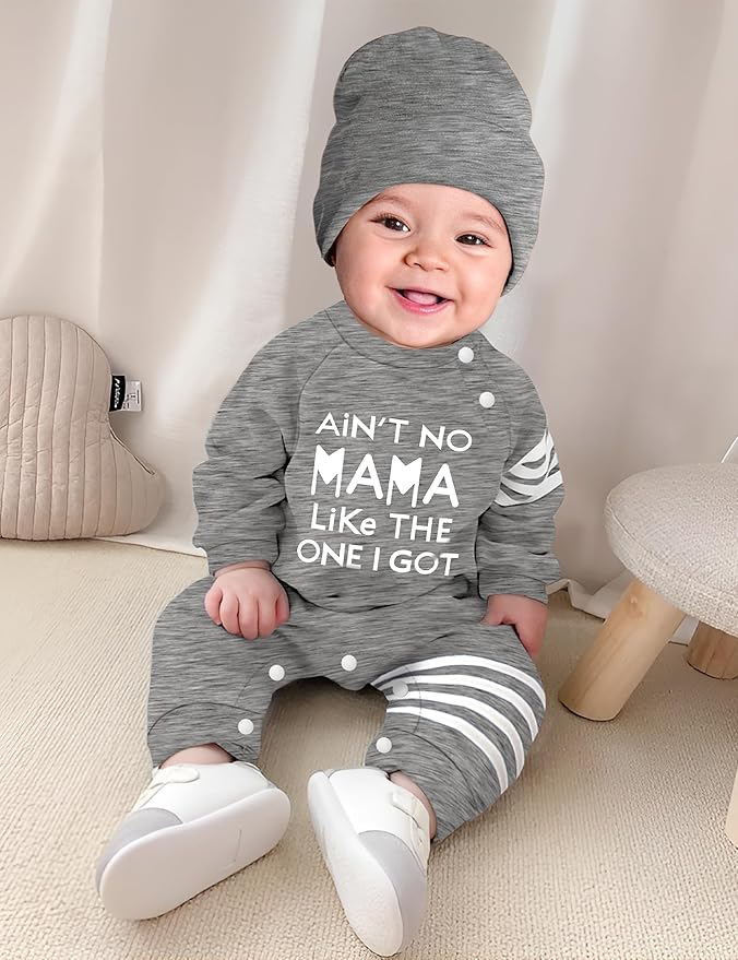 Baby Boy Clothes Infant Mamas Print Romper Stripe Sleeve Outfits Fall Winter Baby Clothing Jumpsuit