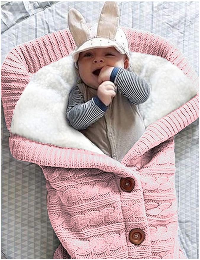 XMWEALTHY Unisex Infant Swaddle Blankets Soft Thick Fleece Knit Baby Girls Boys Stroller Wraps (Light Pink)