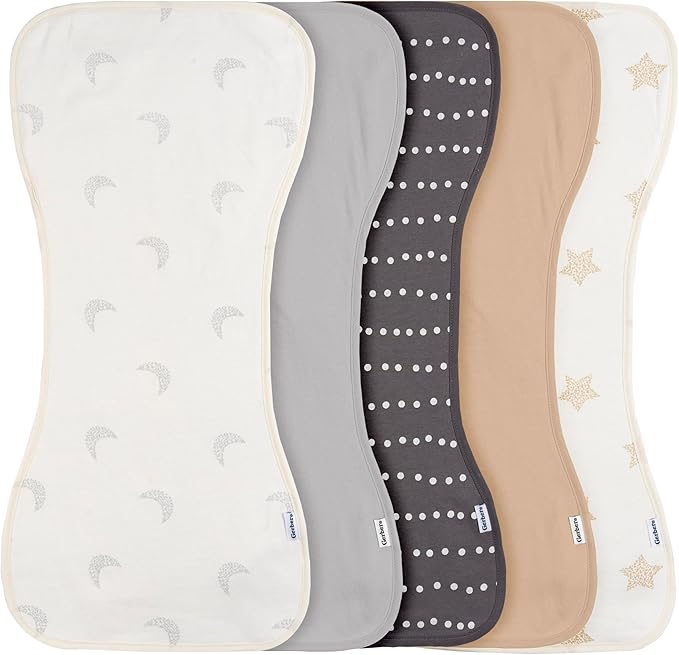 Gerber Baby Unisex Burp Cloths 5-Pack, Tan Grey, Size 10.5" x 21"