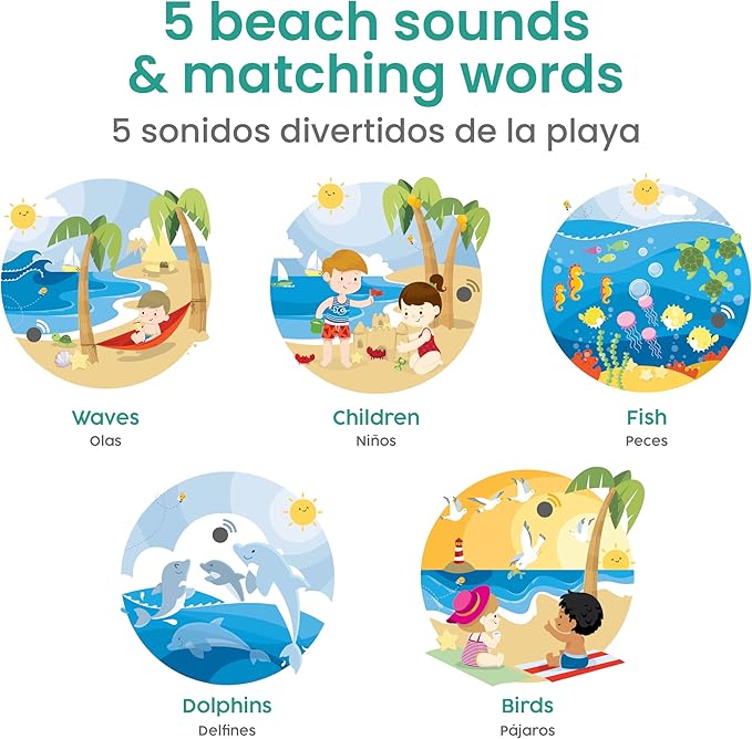Binibi Spanish Books for Babies & Toddlers 1-3 The Beach Interactive Bilingual Sound Book with Fun Beach Sounds | Bilingual Children's Book | Spanish Learning for Kids